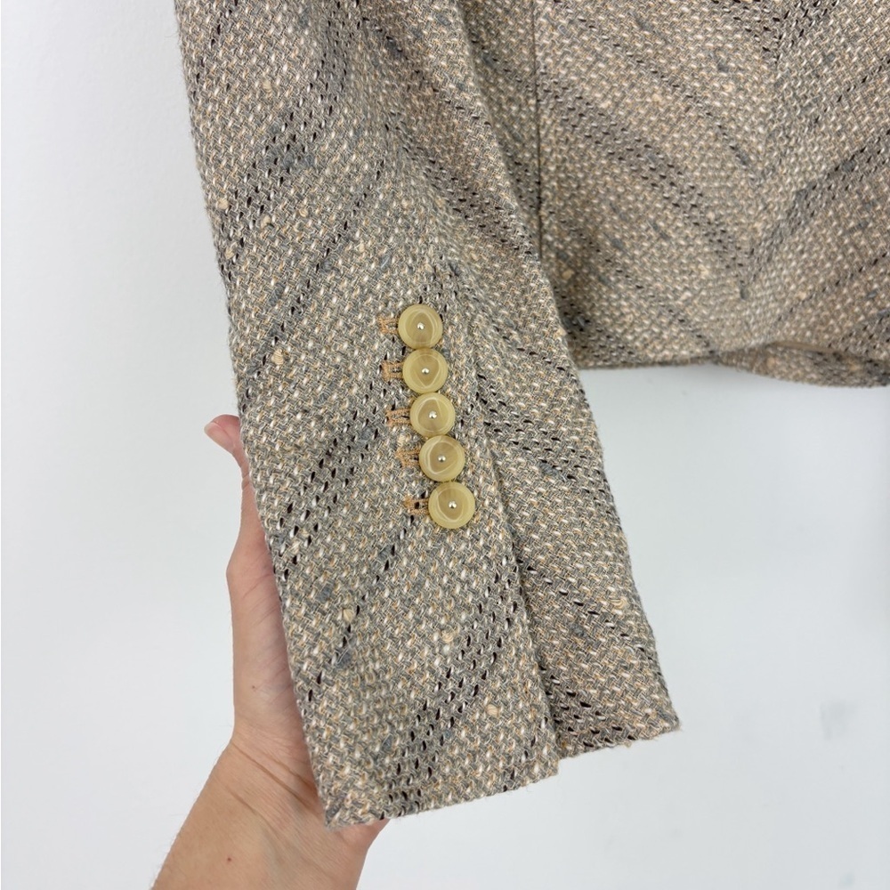 BCBGMaxazria Tan Tweed Wool Ruffle Lapel Neck Blazer Jacket Size Small - Picture 7 of 16